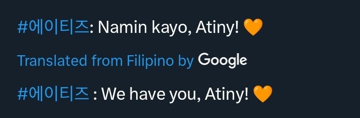 csanppuding's tweet photo. so, nilagay ko sa bio ko yung "namin kayo, atiny" ng ateez tapos tinry ko itranslate tapos- 😭😭 https://t.co/lI8YAkWXkG