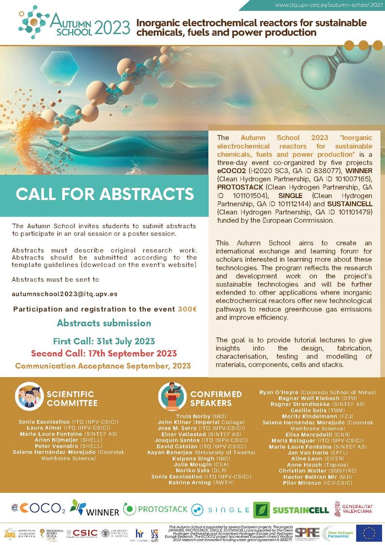 CSIC_VAACT's tweet photo. AUTUMN SCHOOL 2023 “Inorganic electrochemical reactors for sustainable #chemicals, #fuels and #power production” 
📍Valencia
🗓️24 al 26 de octubre
▶️https://t.co/0VsH1RNoxy
#autumnschool #tecnologiassostenibles #descarbonizacion @ITQ_UPVCSIC @PTI_TRANSENER https://t.co/D46OpzyrBn