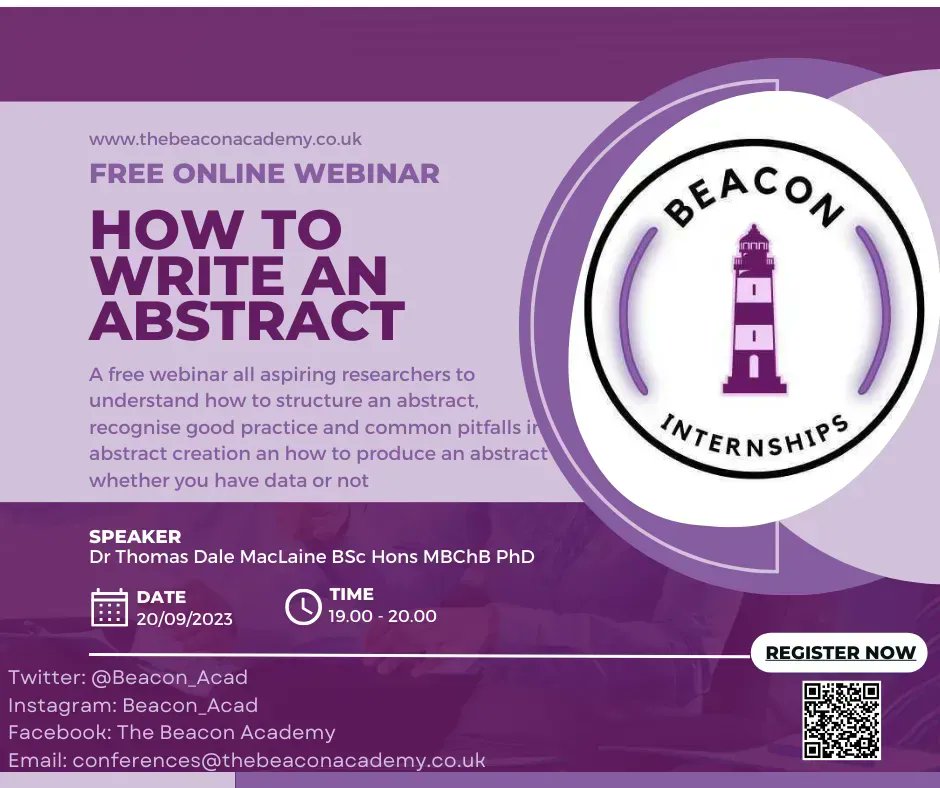 #tonight #Free Webinar! Calling all #medicalstudents and budding #researchers Do you want to know how to construct a successful #abstract and avoid the common pitfalls? Register here: buff.ly/3Rj2fQa 

#MedTwitter #medicaleducation #AcademicTwitter