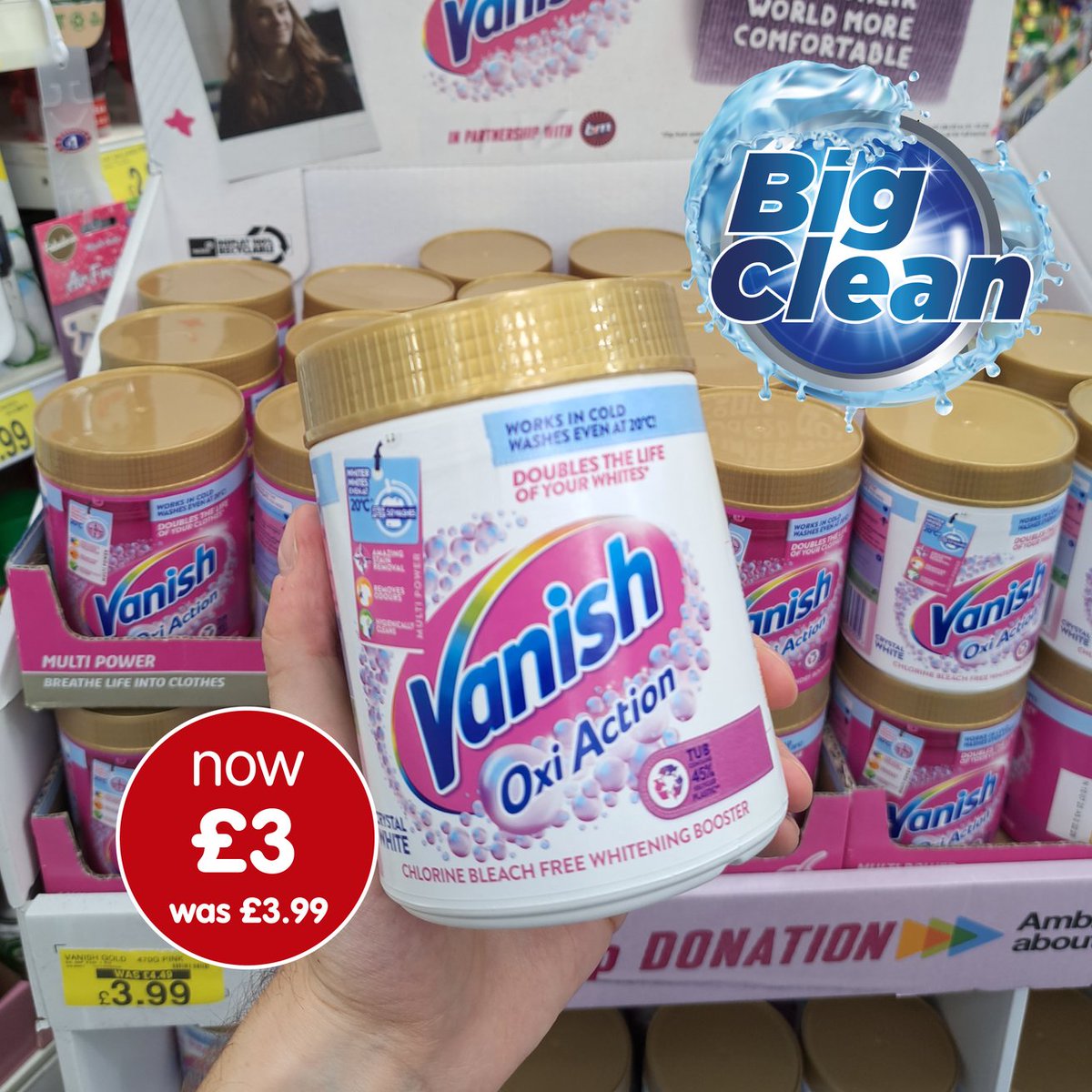 bmstores's tweet photo. Keeping whites white is such a seemingly impossible task until you snap up this Vanish Oxi Action for a bargain £3😍!
That's a saving of 99p, ensuring your smile will be as dazzling as your white t-shirts👕!
Who's popped down to B&M to shop our #BigClean event?! https://t.co/2Ord12rOux