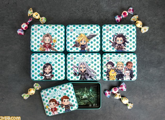 famitsu's tweet photo. 『FF7 エバークライシス』が不二家とコラボ

ペコちゃんがエアリス、ポコちゃんがクラウドに!?

舌ペロ姿のキャラが描かれたミルキーやデブチョコボケーキがラインナップされ、限定オリジナルステッカーも配布予定。10月6日に発売。

#FF7EC #不二家

 https://t.co/hOXQOKeYTH https://t.co/xZyU0JGCsX