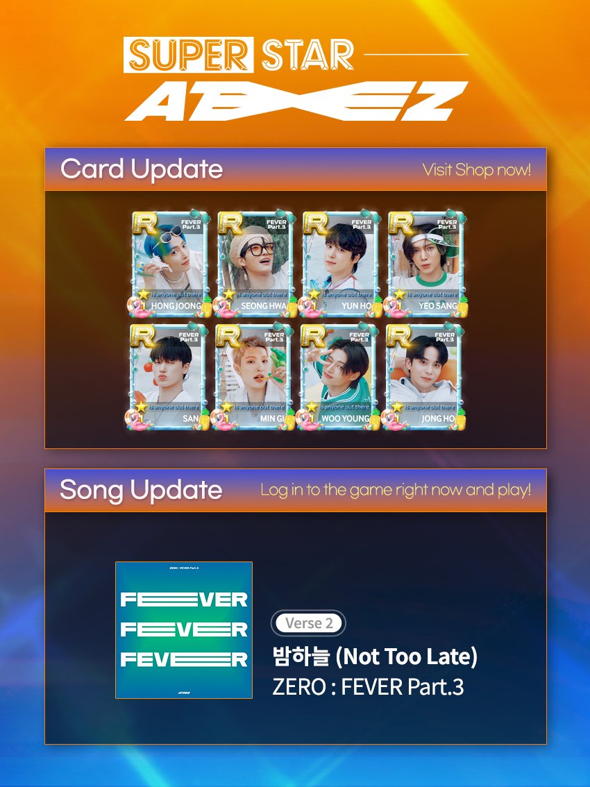 #슈퍼스타에이티즈 신곡 업데이트!
#SuperStarATEEZ NEW UPDATE!

🎵 ATEEZ - 밤하늘 (Not Too Late) [Verse 2]

지금 슈스티즈에서 플레이하세요!
Play in SSATZ right now🎶

👉 bit.ly/3IDMxKH

#슈스티즈 #SSATZ
#ATEEZ #에이티즈 #밤하늘 #NotTooLate