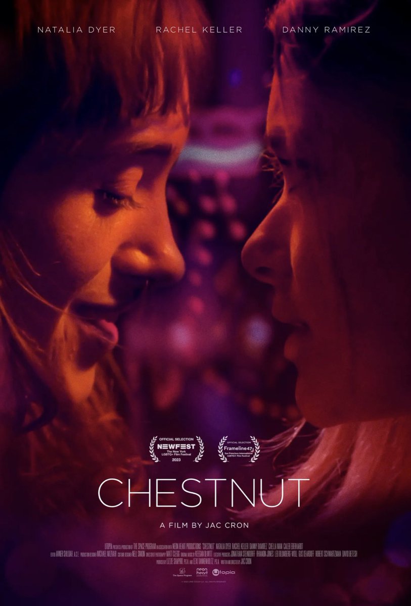 Pôster oficial do filme ‘CHESTNUT’. 

Relutante em deixar a Filadélfia para assumir o trabalho financeiro que a espera em Los Angeles, a aspirante a escritora Annie (Natalia Dyer de Stranger Things) conhece a festeira Tyler (Rachel Keller de Fargo) e o mais reservado e atencioso
