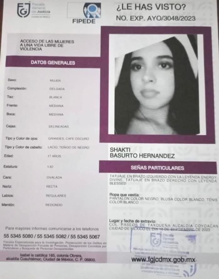 CI_CDMX's tweet photo. #ApoyoCI_CDMX #Comparte #Urgente 

Pedimos su colaboración para localizar a Shakti Basurto Hernández de 17 años de edad.

Ella desapareció el día 16 de Septiembre del 2023, en la colonia #PaseosDeTaxqueña, @Alcaldia_Coy. https://t.co/DThiLkSibP
