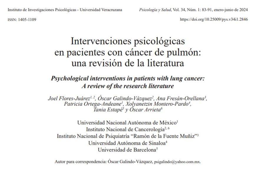 PSICOONCOLOGIA1's tweet photo. ¡Artículo publicado! Intervenciones psicológicas en pacientes con cáncer de pulmón: una revisión de la literatura. #PsicooncoINCan.
https://t.co/U1Zt6DqWQV https://t.co/OhDXnSuiDY
