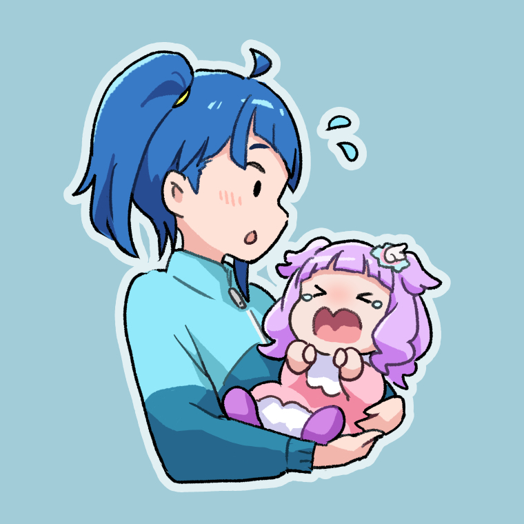 baby multiple girls 2girls > < blue hair open mouth ahoge  illustration images