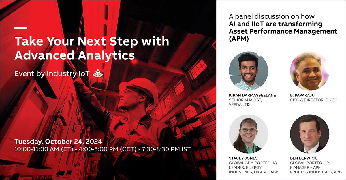 ABBIndia's tweet photo. Meet our distinguished panelists at the upcoming "Take Your Next Step with Advanced Analytics" discussion on APM, hosted by Industry IoT. Save your spot now ๐ https://t.co/EEPe4BXZfm #ABBAbilityGenix
@ABB_Energy https://t.co/n4VIXICYqZ