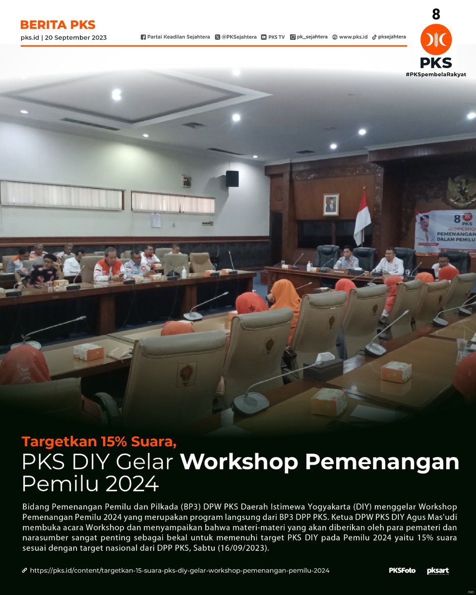 Targetkan 15% Suara, PKS DIY Gelar Workshop Pemenangan Pemilu 2024

'Ini sebagai bukti keseriusan kita semua untuk meraih target Pemilu 2024,' ujar Agus Mas'udi, Ketua @pksdiy

buff.ly/48noKtj