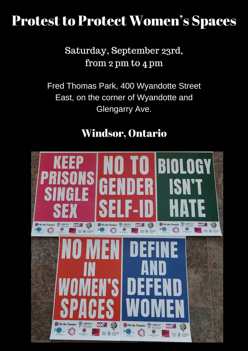 Join our protest on Saturday in Windsor, Ontario. 
#KeepPrisonsSingleSex
#SexNotGender
#CourageCalls