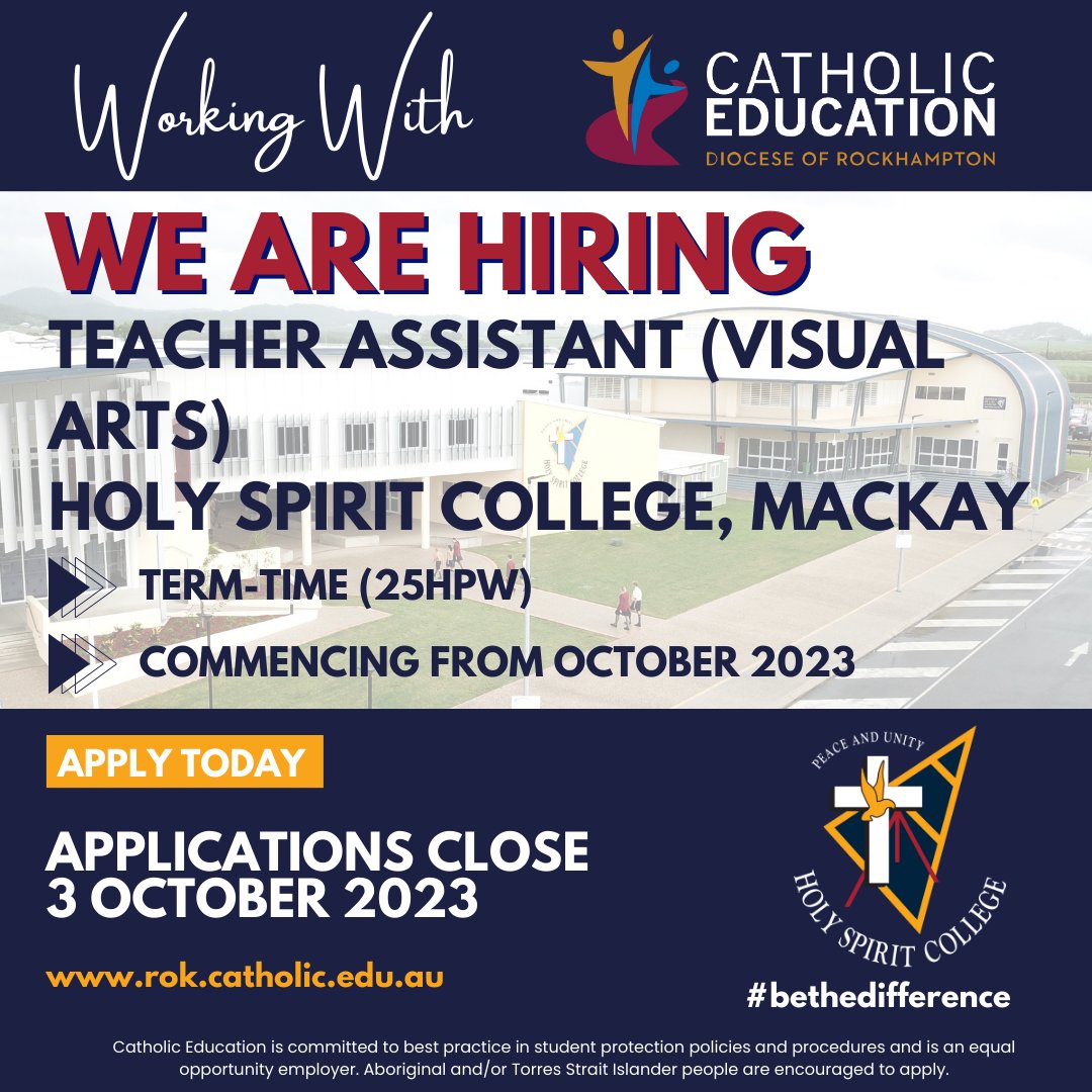 MackayHoly's tweet photo. Tap into your creativity and become a Teacher Assistant (Visual Arts) at Holy Spirit College! Click here > https://t.co/01A6LoX0ft  #BeTheDifference https://t.co/J2tgEheecm