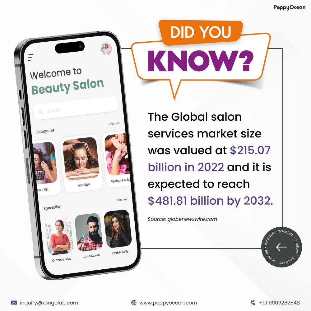 PeppyOcean's tweet photo. The global #salon services market size was valued at $215.07 billion in 2022 &amp; is expected to reach $481.81 billion by 2032.

Isn’t it a great opportunity for you to launch your own beauty salon app to boost your revenue?
.
.
#salonapp #business #beautyserviceapp #beautyapp https://t.co/QDJuxjHP4h