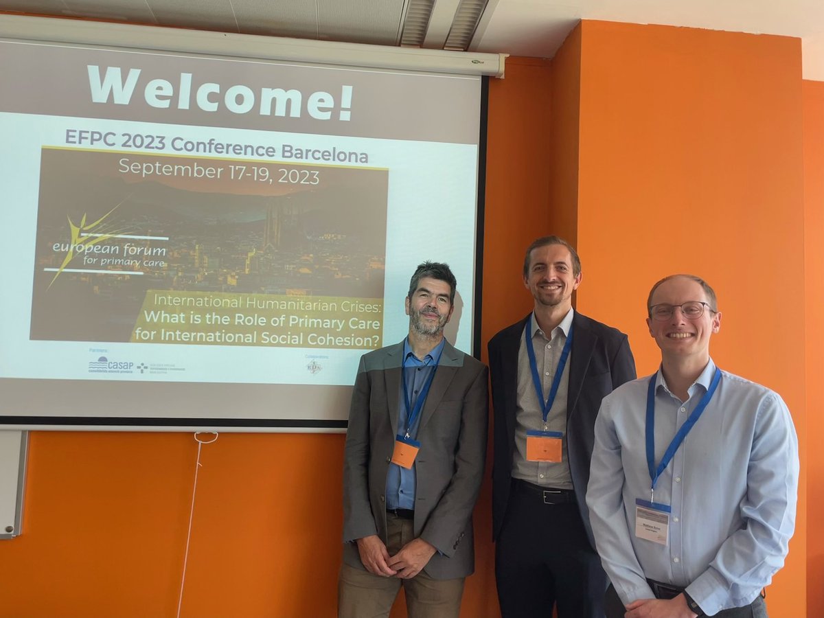 <a href="/MattByrneDental/">Matthew Byrne</a> and Michael Lorenz discussing challenges for quality improvement at practice, community and policy levels as part of the #DELIVER project during the European Forum for #Primarycare conference in #Barcelona #qualityimprovement #UHC #patientsafety @StefanListl1