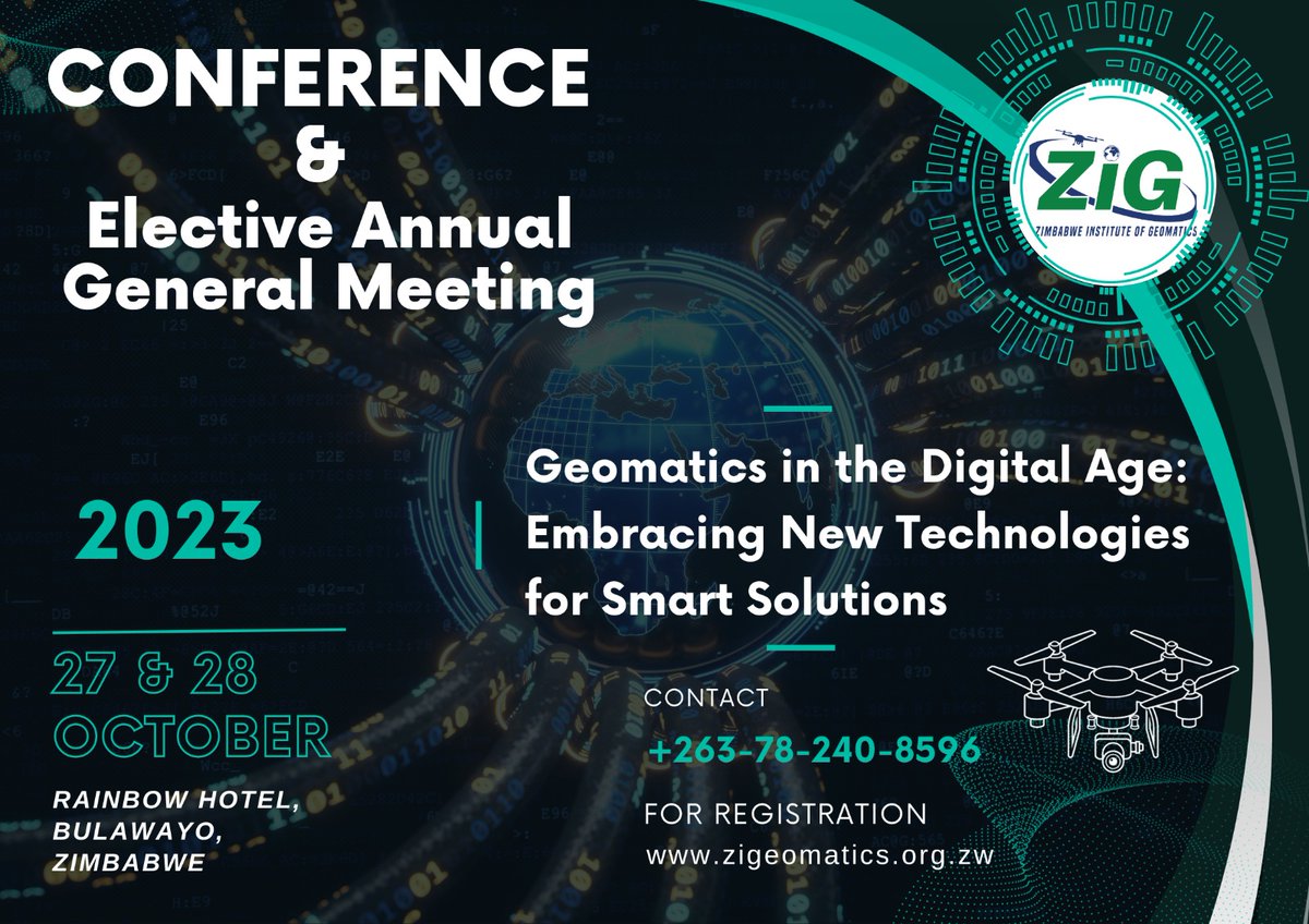 #Geomatics in the #Digital #Age #Conference2023 to be held in #Bulawayo Rainbow Hotel. Register today. See you there <a href="/zigyouthnetwrk/">Zimbabwe Institute of Geomatics Youth Network</a>