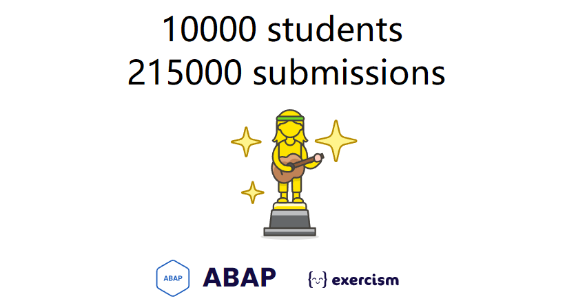 LarsHvam's tweet photo. 10000 #ABAP students on @exercism_io  https://t.co/RijLEYjhfP https://t.co/vbDFrHamu6
