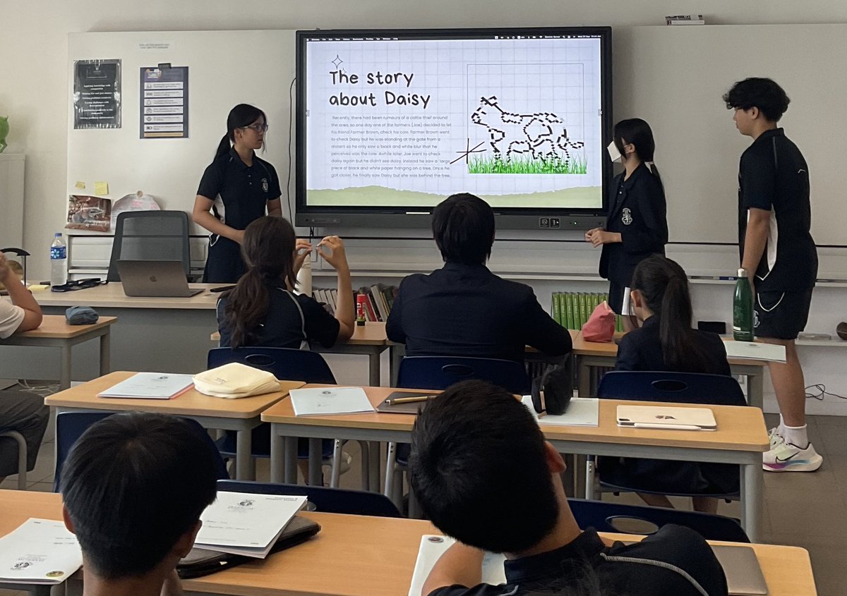 HarrowHKPRS's tweet photo. Has Daisy the cow ruined Plato's argument? Mr Berner's class have been presenting their impressive findings on Gettier's counterexamples today. @Harrow_HK https://t.co/Hpkms4XzHu