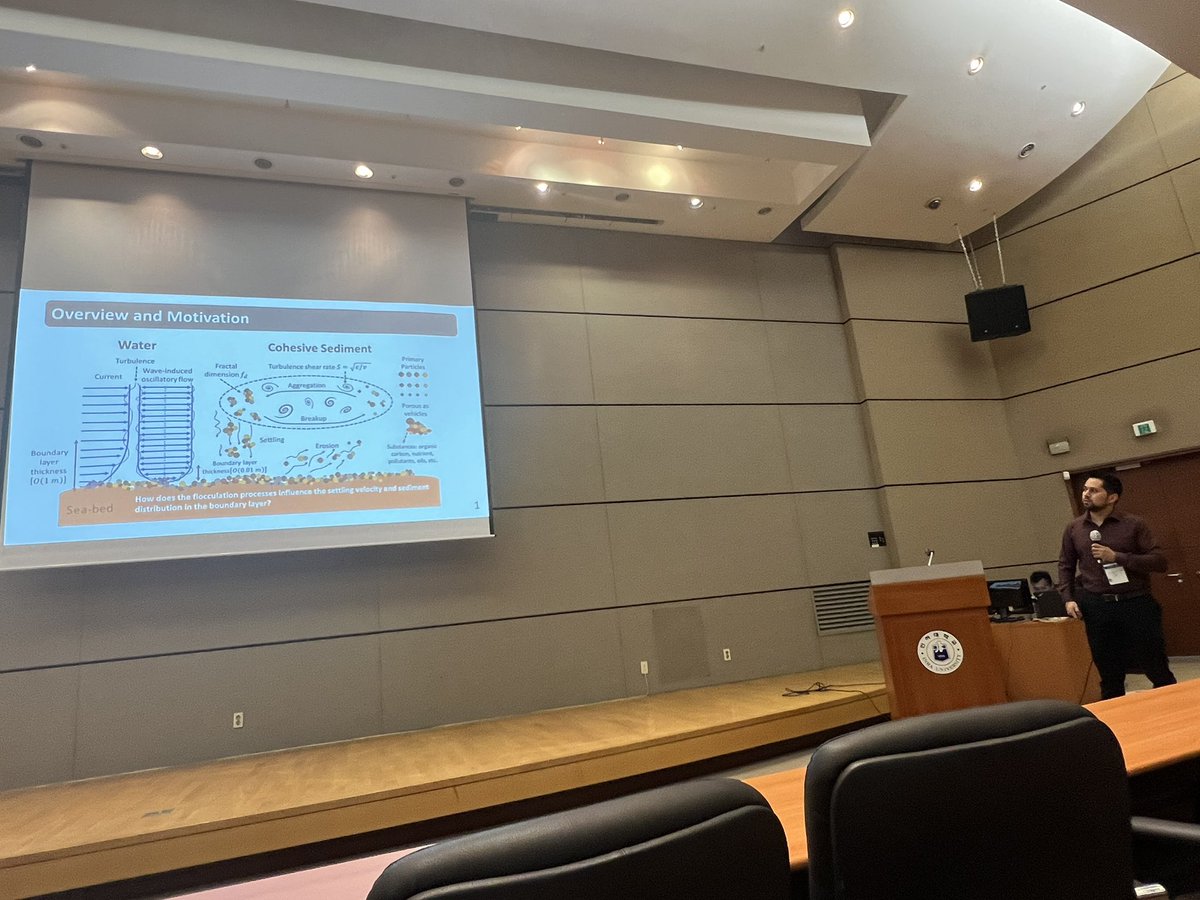 japgiraldo's tweet photo. I am happy to share that I presented my research progress in #INTERCOH2023 in South Korea. This conference is about #cohesive #sediment, #fluidmud, #flocculation and #Estuaries. My first paper in flocculation modeling (https://t.co/UrmzoY8j7L) was the introduction. https://t.co/la1A9mIozp