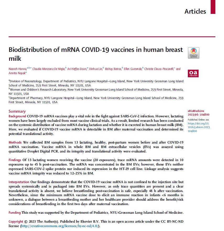 RetsefL's tweet photo. Peer reviewed study detects vac’s mRNA in milk of lactating moms shortly after vax!

Raises concerns of babies exposure to toxic mRNA via breastfeeding mom!

Placebo moms in Pfizer trial were vaxed 30D post birth: 29 placebo vs. 15 vax babies didn’t finish 6m surveillance! 

Why? https://t.co/IVr0R27noa