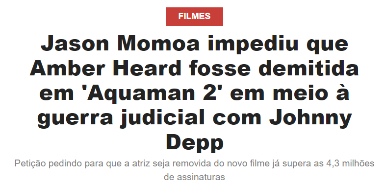 Petição para tirar atriz do filme Aquaman recebeu 3 milhões de assinaturas