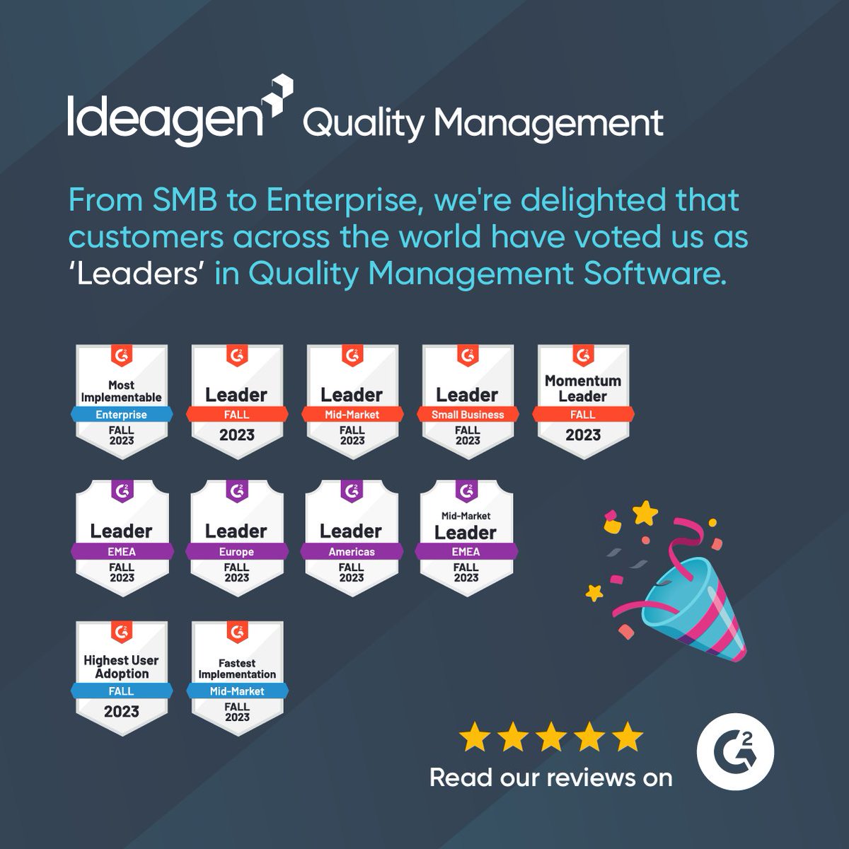 Ideagen Quality Management has achieved 'Leader' in the <a href="/G2dotcom/">G2</a> Fall 2023 Report.

Thank you to our customers for making this possible. (G2 rankings are based on real, unbiased reviews from Ideagen customers).

👉 okt.to/Cgq0VD

#g2reviews #g2crowd #qualitymanagement