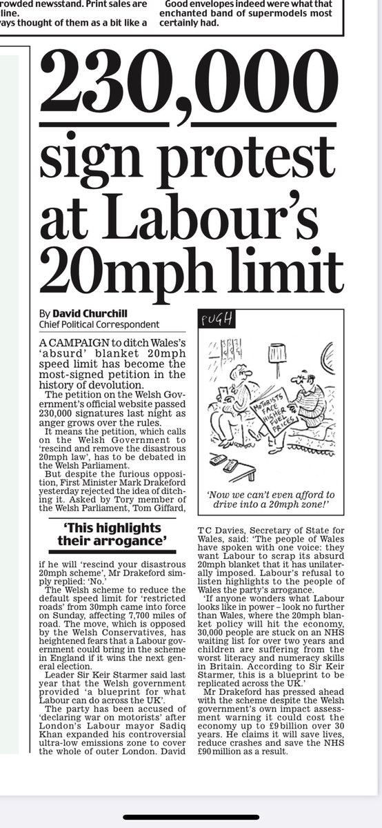 This is the most signed petition in the history of Welsh devolution.

The people of #Wales have spoken with one voice: they want Labour to scrap its absurd blanket 20MPH policy.

Labour must finally do the right thing and listen to the people of Wales!

mailplus.co.uk/edition/news/p…