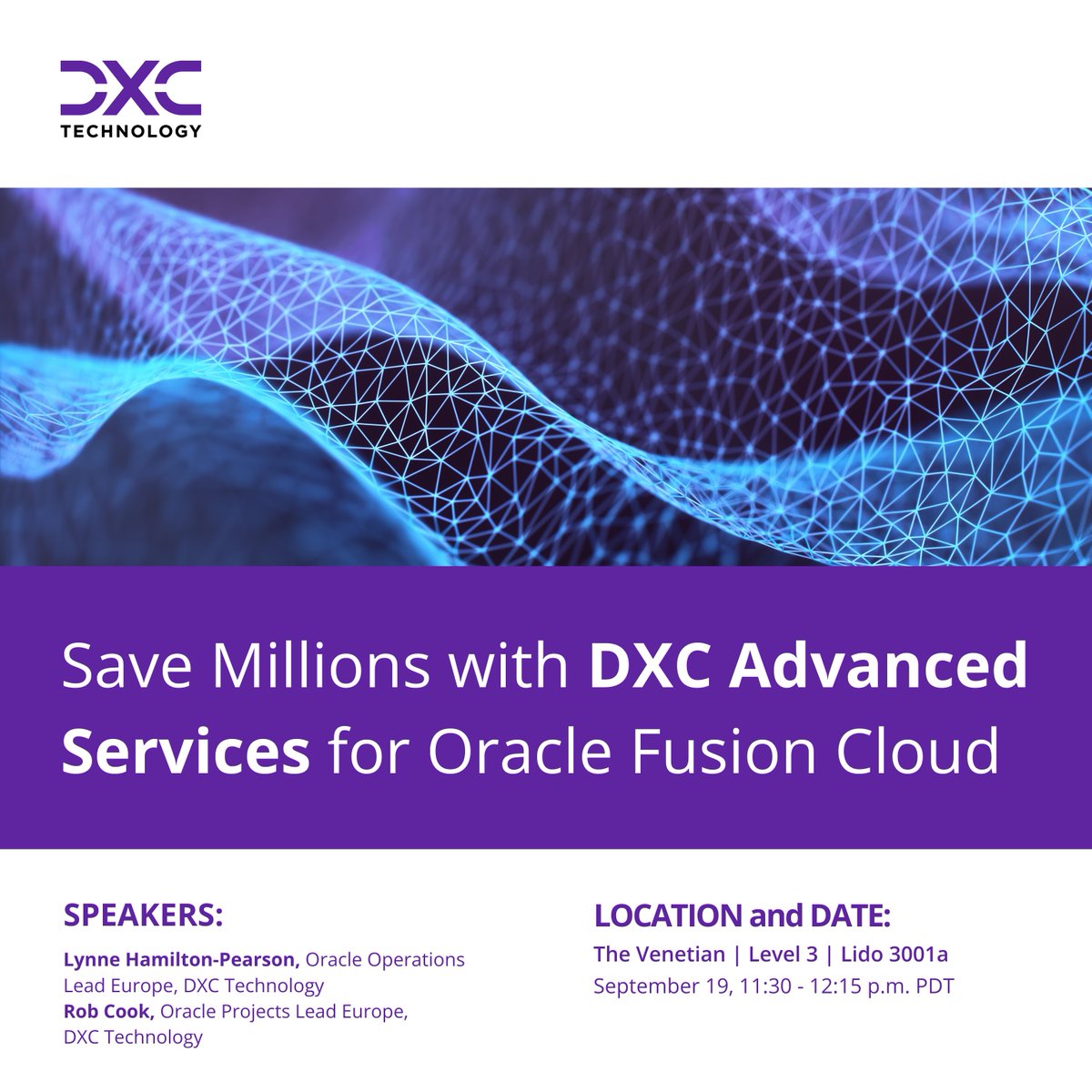 Join our DXC sessions at Oracle #CloudWorld 2023 in Las Vegas: Advanced Services for Oracle Fusion Cloud, explore multicloud migration with confidence, and discover next-generation application management with DXC Learning Byte.

dxc.to/3LqBpSx

#DXCPartners #Cloud