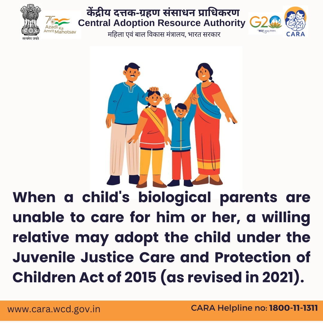 CARAWCD's tweet photo. #CARA #LegalAdoption #RelativeAdoption
@PMOIndia @MinistryWCD @PIB_India @PIBWCD @NIPCCD_MWCD https://t.co/gTGDr8HA0G