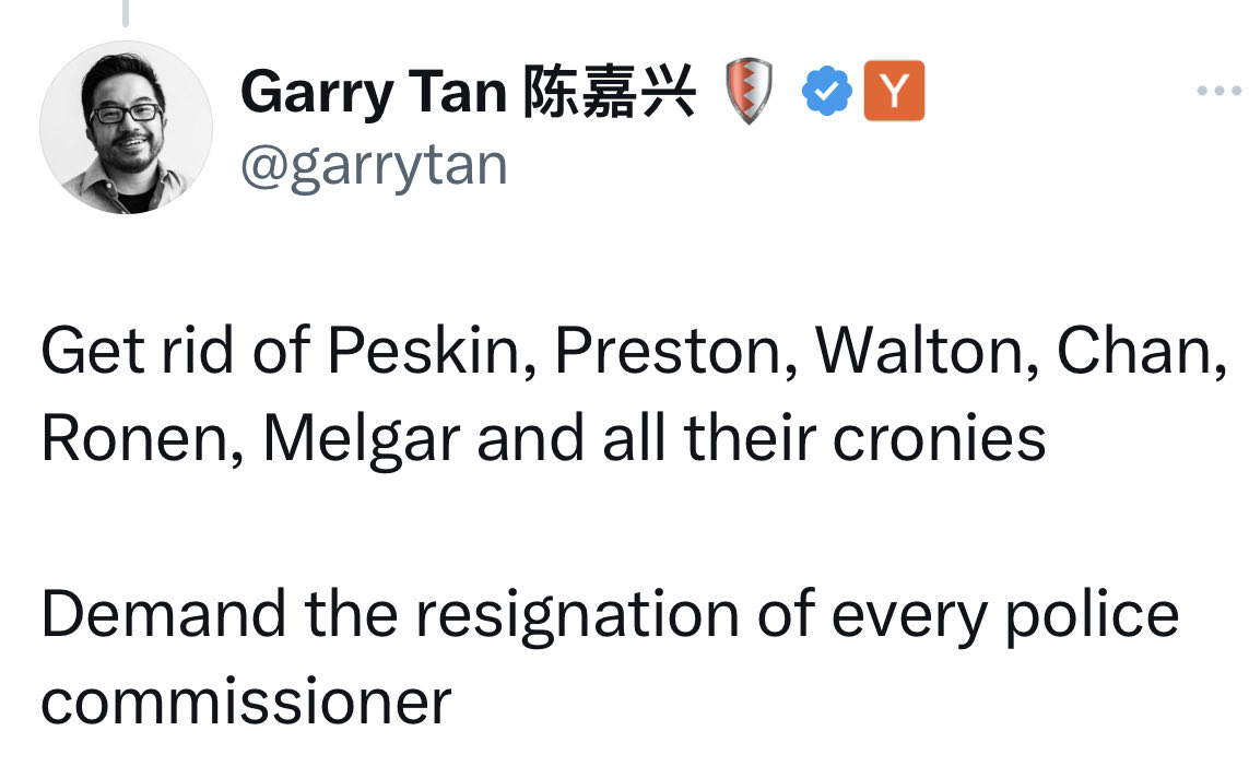 Last year, <a href="/garrytan/">Garry Tan</a> was mad and demanded a recall and we did, more than once, and then we had a fair election and he’s still mad. Now he hates the local “political machine” and papers, and wants to remove the judges, police commissioners, and district supervisors. ¯\_(ツ)_/¯