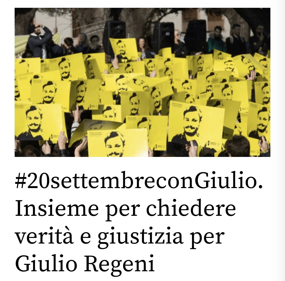Oggi #scortamediatica per #GiulioRegeni 
#veritaegiustiziaperGiulioRegeni 
#20settembreconGiulio 
@GiulioSiamoNoi @PaolaDeffendi