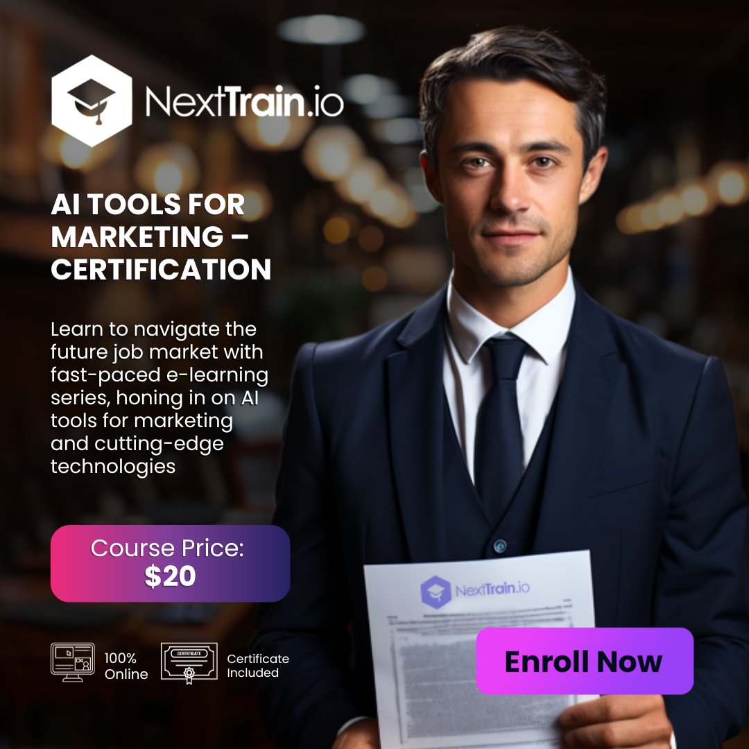 Transform your #career with #NextTrain.io's AI Tools for Marketing – Certification!

Become a NextTrain Certified AI Practitioner, Enroll Now: nexttrain.io/courses/wotf-a…