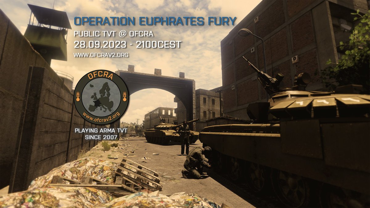 Join us on Thursday September 28 for our next big public #tvt #arma3 event, Operation Euphrates Fury!
More informations: ofcrav2.org/forum/index.ph… and registration (via discord):  discord.gg/bWtGS7N <a href="/ArmaPlatform/">Arma Platform</a>