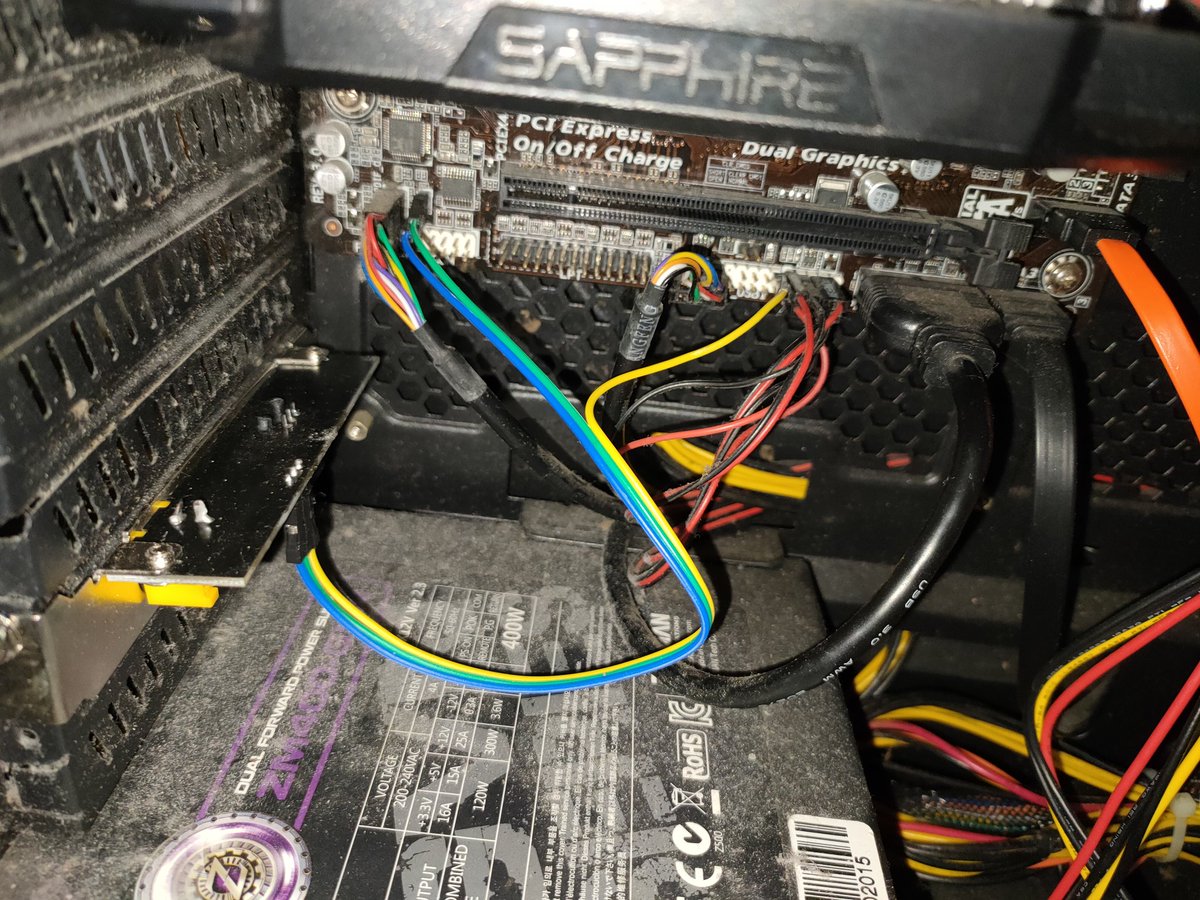 Just wanted to show off: today I managed to install a board in my pc. One tremoring hand held each wire in turn &amp; my good hand held a small screwdriver and pushed the connector onto its pin with a screwdriver (it's the blue, green &amp; yellow cable). Only 45 mins! #fuparkinsons