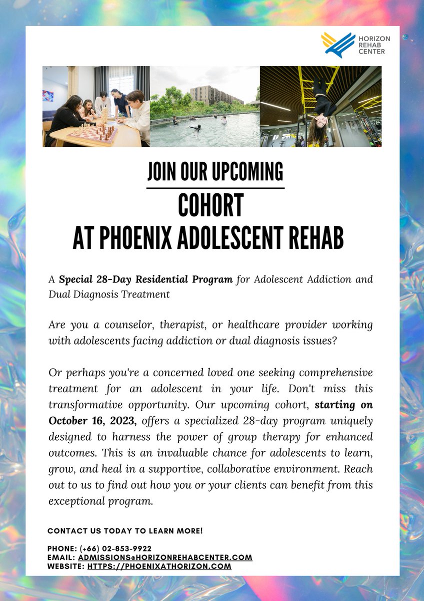 phoenixrehab1's tweet photo. We are proud to announce our next cohort for our adolescent addiction treatment program in Bangkok.

Please share this with your network, and for more information please visit - https://t.co/AHUSW540as

#teenhealth #addictionrecovery  #addictiontreatment https://t.co/NsVZeSn83Y