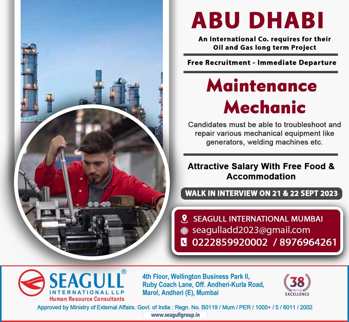 🇦🇪Abu Dhabi Jobs 
‼️Free Recruitment 
🛫Immediate Departure 
✔️Long Term Project 
🗓️Walk In Interview On 21st & 22nd September 2023
.

.

.
#abudhabijobs #seagull #mumbaijobs #maintenancemechanic