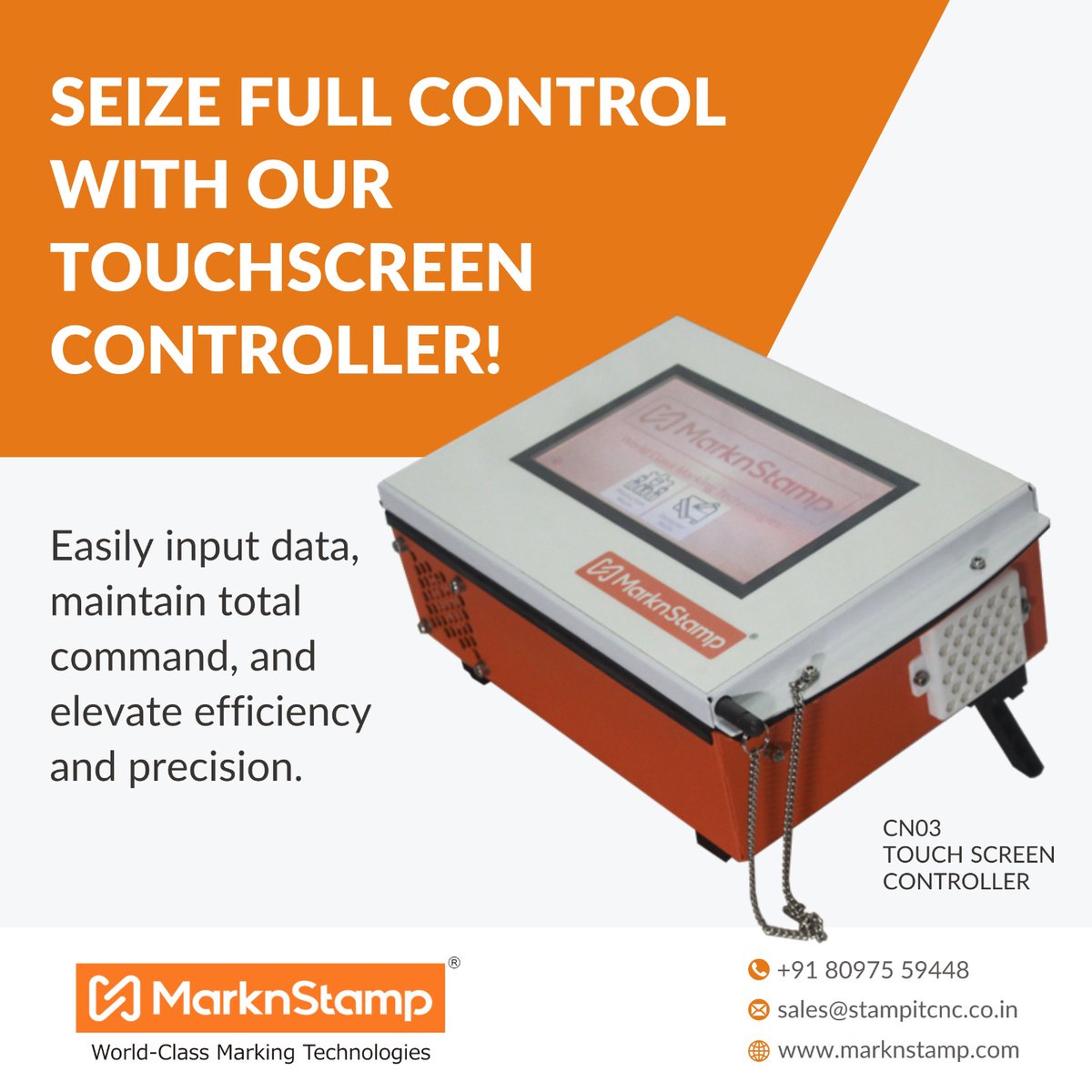 MarknStamp's tweet photo. Our Touchscreen Controller features a user-friendly graphical interface, allowing the operator to quickly and easily change marking parameters and monitor the marking process in real-time. 

Call +91 80975 59448 or visit us at https://t.co/vj3mzxjsH7. https://t.co/5PD7NrI8Ak
