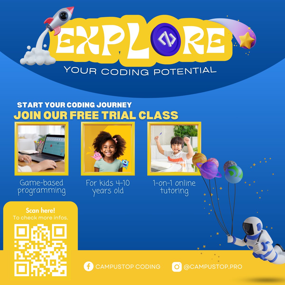 CampusTop_'s tweet image. Join us and watch their creativity and innovation soar! 🚀👩💻👨💻
Register for a FREE trial class here: campustop.pro
#programming
#coding
#scratchcodinggame
#scratchcodingteach
#scratchcodingforkids
#campustopteacher
#campustop
#campustopcoding
#FreeTrialClass