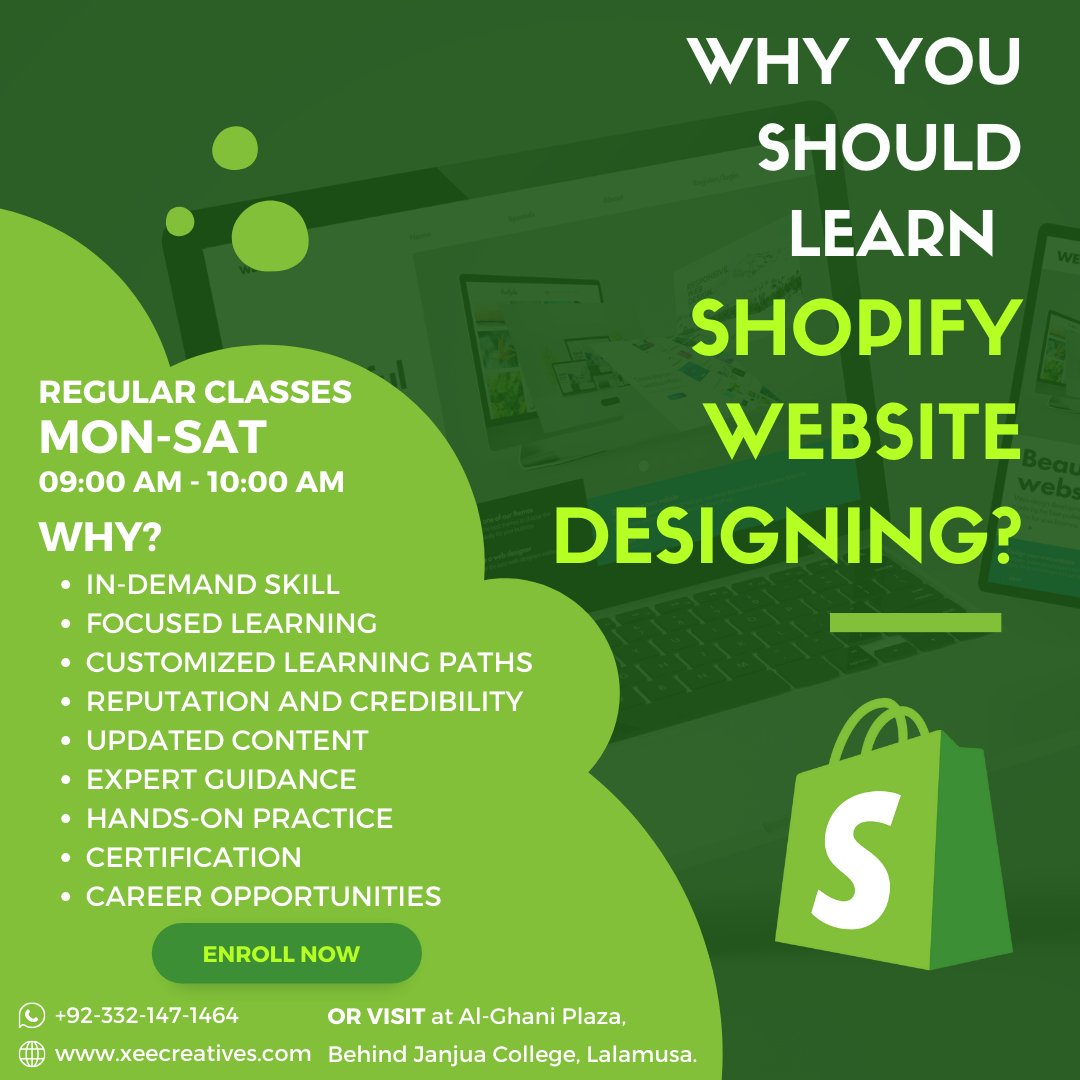 XeeCreatives's tweet photo. Are you ready to turn your e-commerce dreams into reality? Introducing our Shopify Course, your ultimate guide to building, managing, and growing a thriving online store!

📷 Our New Session Will Start On 1st Oct 2023
📷 Duration: 1.5 month
For more details:+923321471464 https://t.co/Of6SU5TQPv