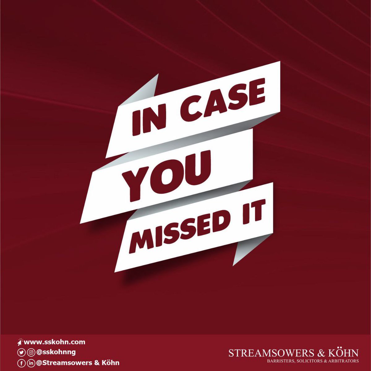 SSKohnNG's tweet photo. #ICYMI
#ArticleArchive #KnowledgeRevived
#SSKohn #LawFirm #LawFirmsInNigeria #Law #Barristers #Solicitors #Arbitrators #WeAreSSKohn https://t.co/4WQbNJQp1T