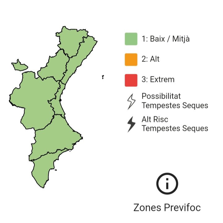 🔥 El nivell de preemergència per risc d'incendis forestals hui 20/09 és:
🟢 Baix/mitjà a tota la Comunitat Valenciana

#StopAlFoc

🔥 El nivel de preemergencia por riesgo de incendios forestales hoy 20/09 es:
🟢 Bajo/medio en toda la Comunitat Valenciana