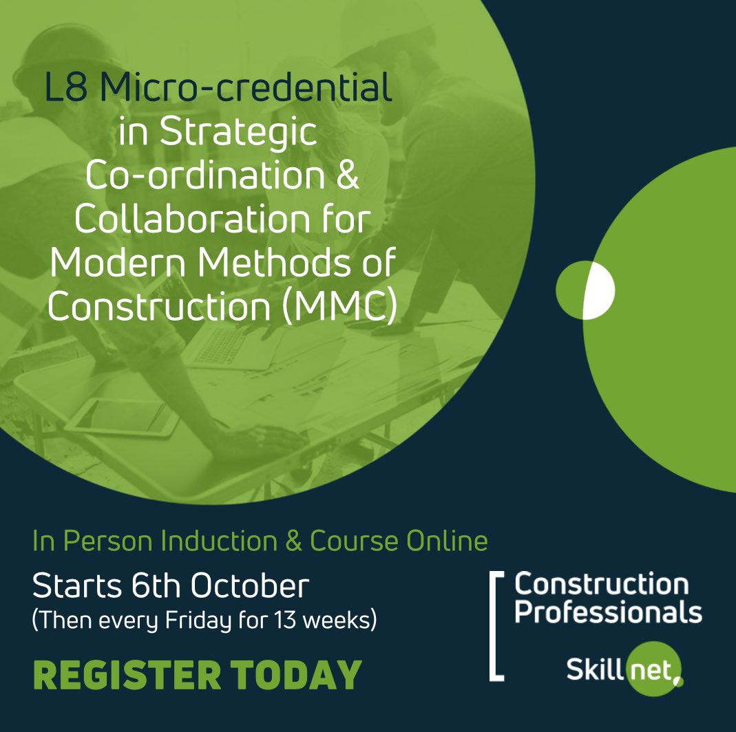 Construction Professionals Skillnet (@cpskillnet) on Twitter photo 🚨EXTENDED BOOKING
Don’t miss out on your chance to learn to overcome the challenges of #MMC.
Our course will now start at a later date of Friday 6th Oct
📚 Register here
cpskillnet.ie/training/level…
#constructionlife #skills #digitalconstruction <a href="/griffithcollege/">Griffith College</a> <a href="/CIF_Ireland/">Construction Industry Federation (CIF)</a> 🚨EXTENDED BOOKING
Don’t miss out on your chance to learn to overcome the challenges of #MMC.
Our course will now start at a later date of Friday 6th Oct
📚 Register here
cpskillnet.ie/training/level…
#constructionlife #skills #digitalconstruction <a href="/griffithcollege/">Griffith College</a> <a href="/CIF_Ireland/">Construction Industry Federation (CIF)</a>