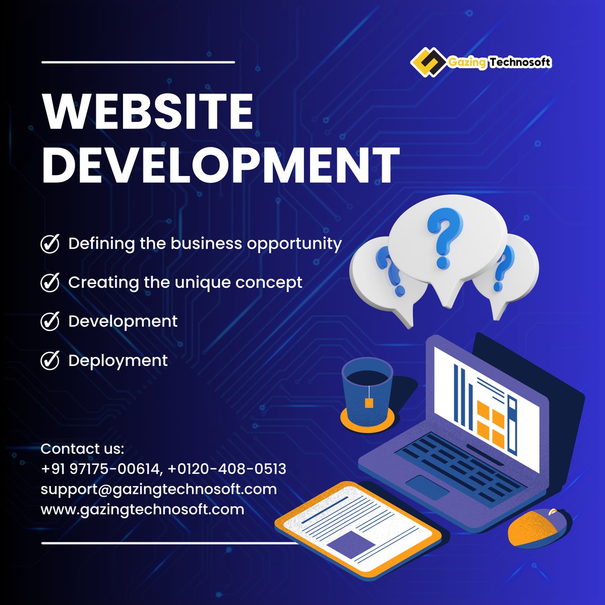 🌐 Website Development Journey 🚀
From defining the business opportunity to deployment, we've got you covered! Check out our services at gazingtechnosoft.com and reach out to us at support@gazingtechnosoft.com for a unique web experience. #WebDevelopment #OnlinePresence 💻✨
