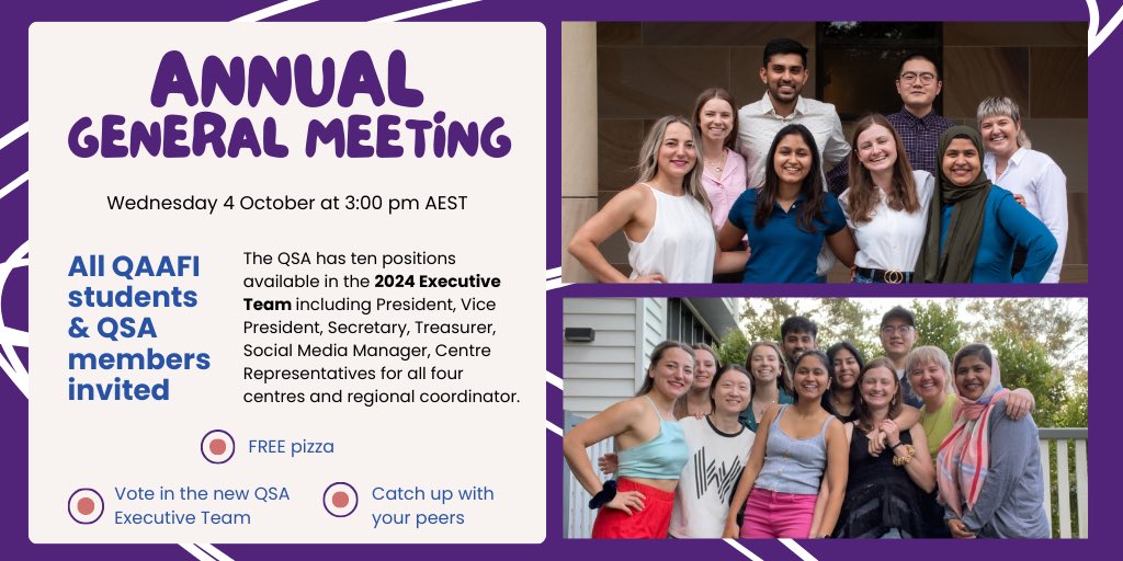 Come and celebrate the year that was, shape the future of the QSA & of course, eat some free pizza! 🔹Express your interest in QSA Exec 2024: bit.ly/QSAExecEOI2024 🔹Register to attend AGM: bit.ly/QSAAGM2023