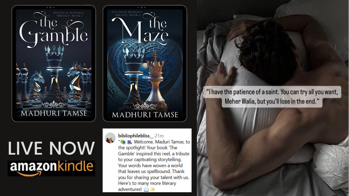Madhuri0302's tweet photo. An intense political romance Trilogy you won't want to miss. With chess metaphors, sizzling chemistry, intrigue and lots of twists, the trilogy is gaining a lot of attention from the readers. 
Start with Book 1 - The Gamble 👉https://t.co/YLWBCjvy7p 
#thegamble #themaze https://t.co/EnMMmoGy8Y