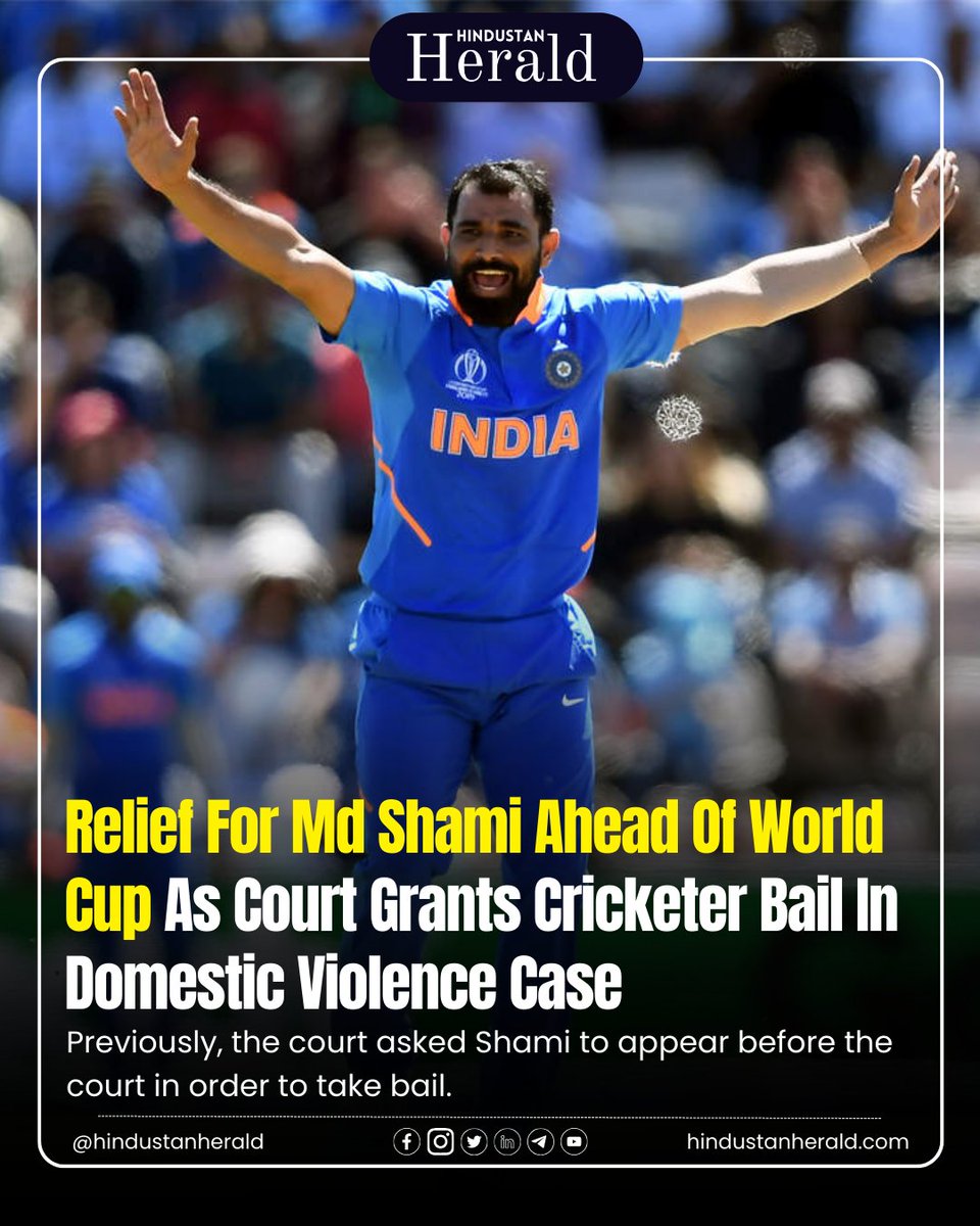 Indian cricketer Mohammed Shami granted bail in domestic violence case. Share your thoughts! ⚖️🏏 

#HindustanHeraldNEWS #MohammedShami #FollowUs #viral #business #newsupdate #newspaper #herald #hindustan #herald #ShareYourViews #HindustanHeraldnews