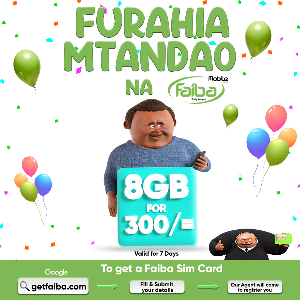 UsiZIME dATa OvYO oVyO!

DATA DEALS SAFI SANA when you Join The Fastest, Affordable &amp; Most Reliable Smartphone Network Today!

Click getfaiba.com or you can visit a Faiba Agent near you.

#FaibaMobile #GetFaiba