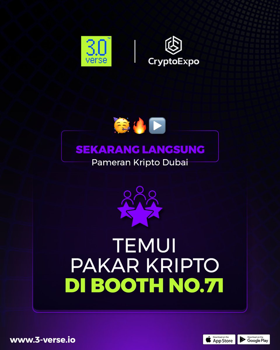 3verseindonesia's tweet photo. Temui Visioner Crypto saat Crypto Expo Dubai 2023 sedang berlangsung dan Rasakan masa depan crypto. Kunjungi 3.0 verse, Booth #71 di Crypto Expo Dubai 2023. 🌐🔗💰
.
.
.
#real3verse #3verse #CryptoExpoDubai2023 #CryptoFever #CryptoMagic #WinTickets #CryptoEvent #Dubai2023 #TheCryptoExpoDubai