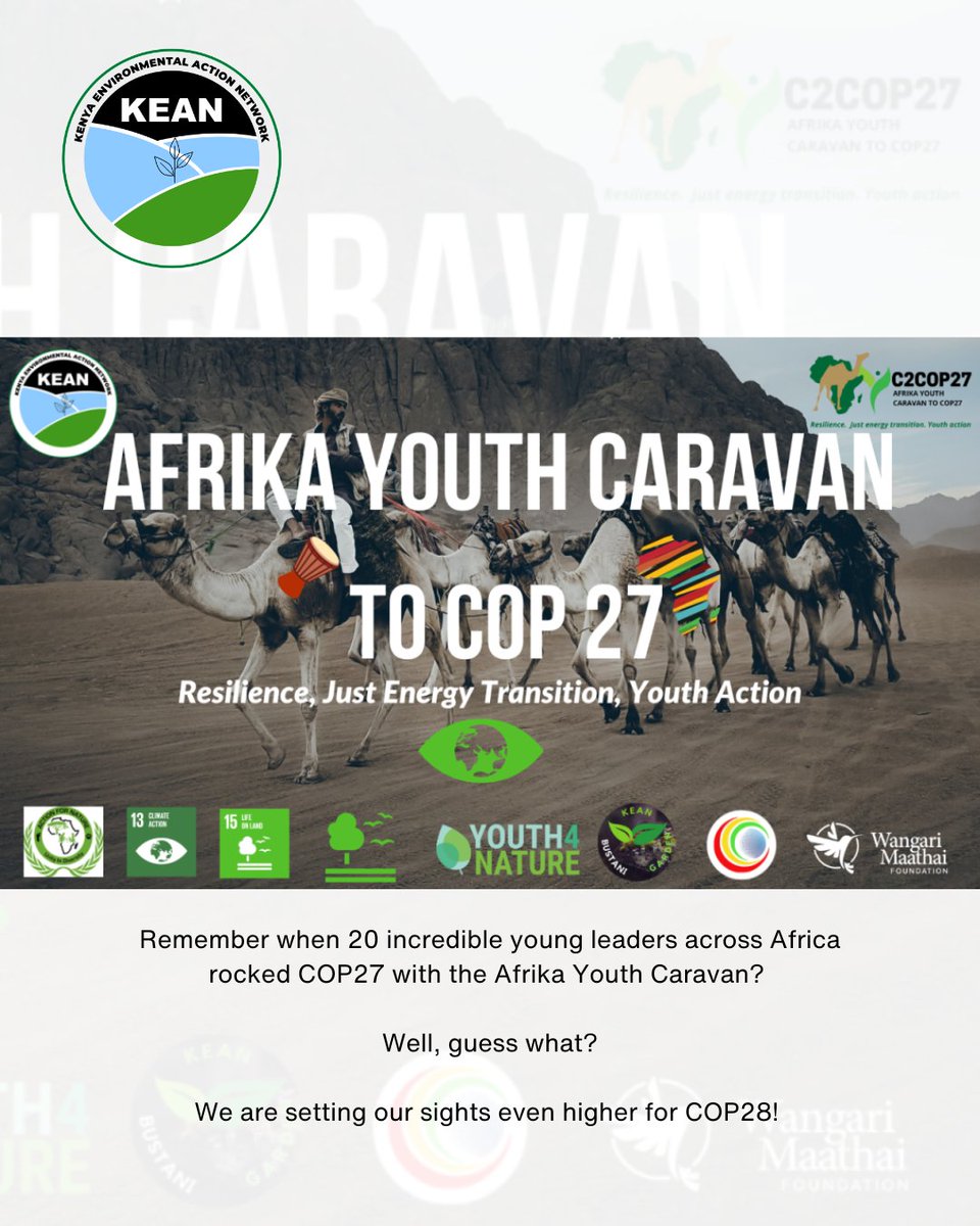 Join KEAN, the Kenya Environmental Action Network 🌍🌱 Youth power at its finest! Last year, 20 young leaders rocked COP27 with the Afrika Youth Caravan. 🚀 Now, we are aiming even higher for COP28. Be part of this journey, support our green heroes! 💚🤝