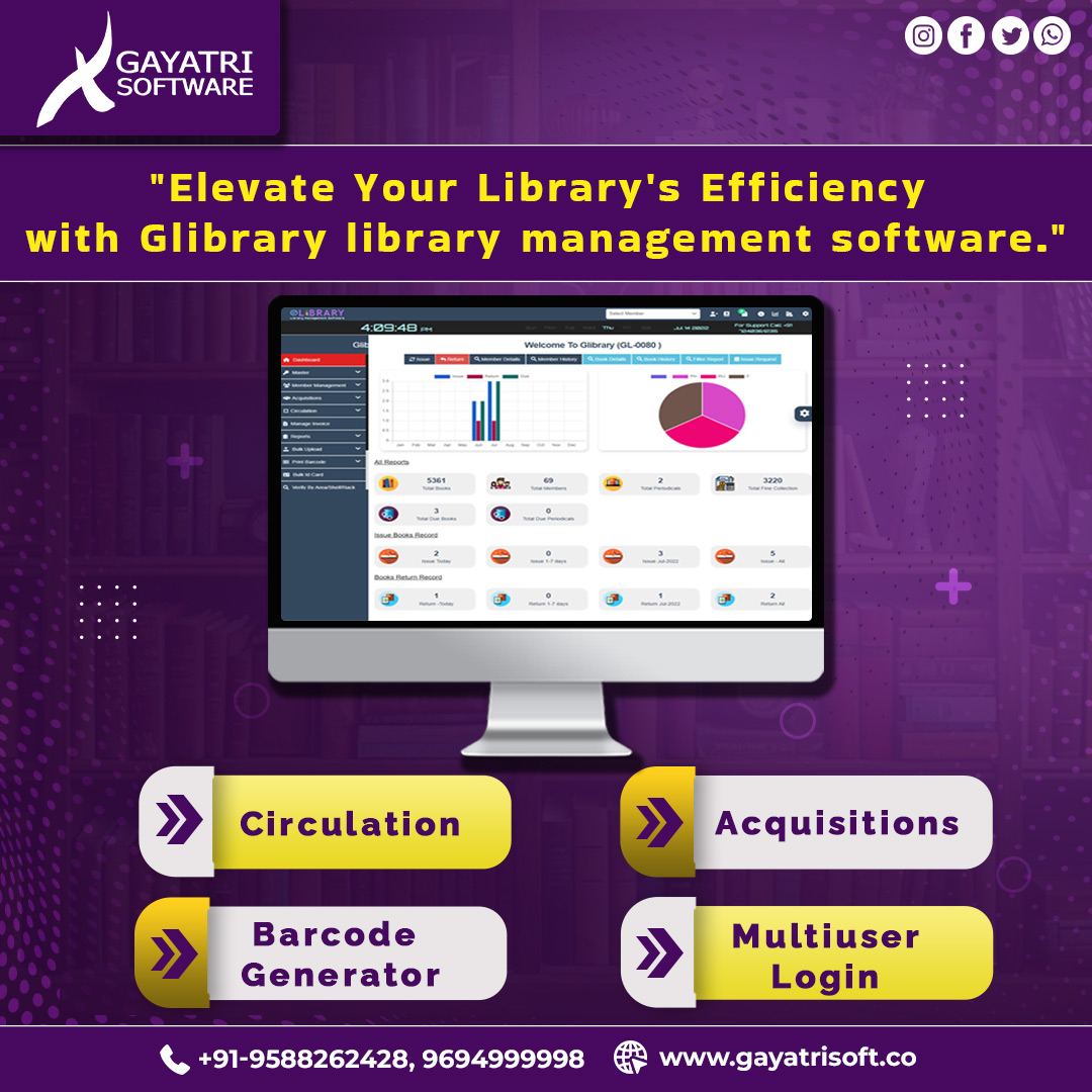 gayatrisoftware's tweet photo. Elevate your library's efficiency to new heights with Glibrary Library Management Software! 📚
#libraryautomation #librarysoftware #librarysoftwareindia #digitallibrary #librarymanagementsoftware #rfidlibrarysystem #digitallibrarymanagementsoftware #librarymanagement https://t.co/9Xqw4coBGI