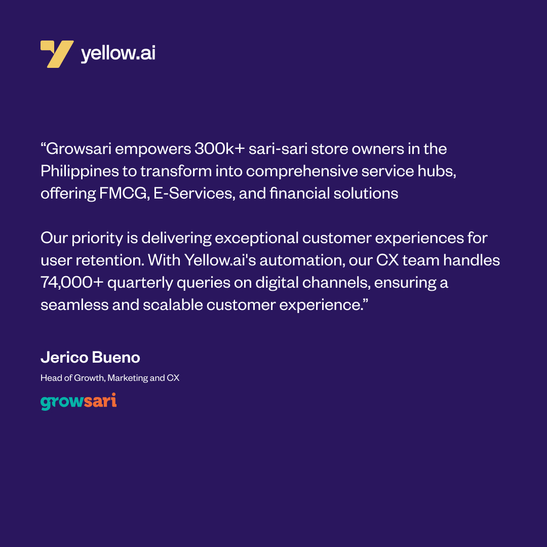 yellowdotai's tweet photo. 🚀 Empowering over 300,000 sari-sari stores in the Philippines!
Learn how Growsari in collaboration with https://t.co/XxTVIEUGeB is changing the convenience store landscape with exceptional #CXautomation!
👉 Read more: https://t.co/PmohMqeSdn
#SuccesswithYellow https://t.co/r1aWXBp1Zh