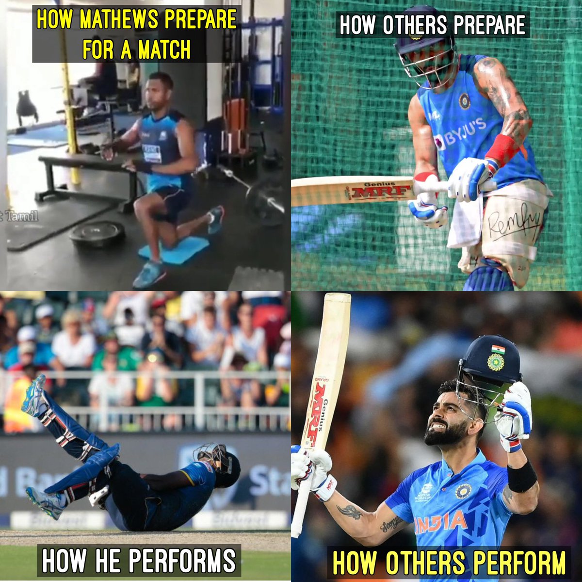 SLTCRICKET's tweet photo. @Angelo69Mathews He either plays a slow innings or gets injured in the middle. In recent times he avg in single digits, with a SR below 70. People believe he's using his connections in the media to advocate for his selection into the squad again. What a disgrace.
#BringBackDasun https://t.co/ocG6690BiO