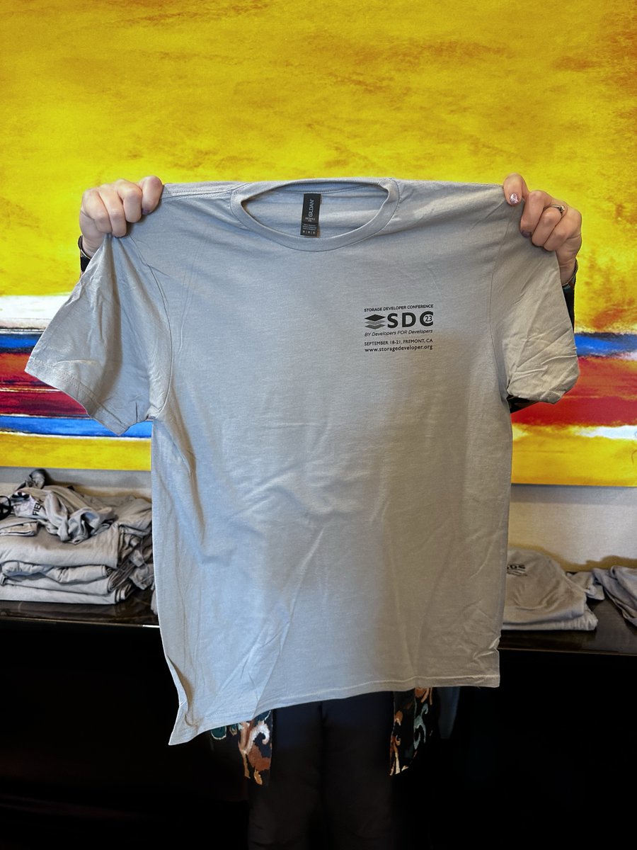 solidigm's tweet photo. #SolidigmSponsors the @SNIA Storage Developer Conference this week in Fremont, CA! Check out the #DualEvent #SDC23 and #SFD26 event shirt from Solidigm. Drop a comment below if we'll see you there! https://t.co/qFJ5zSvSOP https://t.co/LnYbEP9DUx